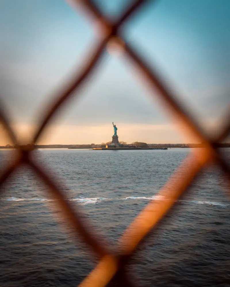 Glimpse of the Statue of Liberty from the Staten Island Ferry in New York