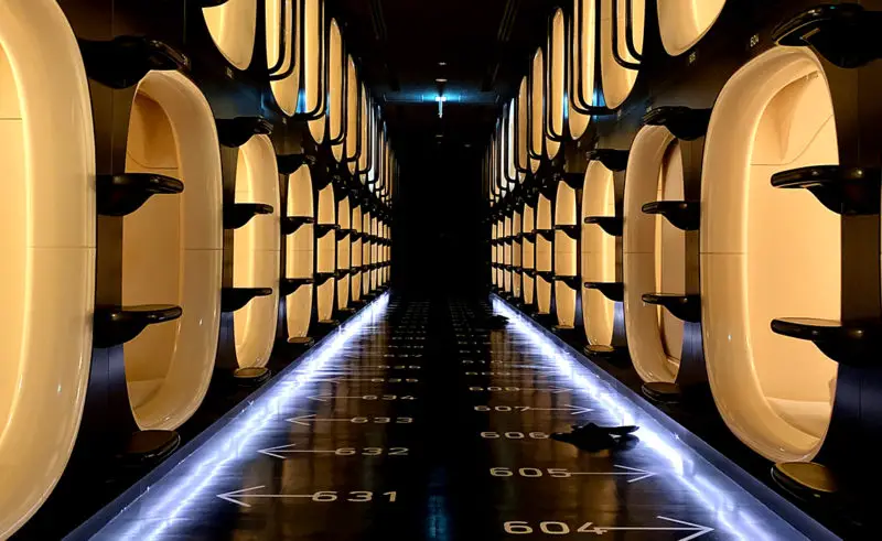 staying in a capsule hotel