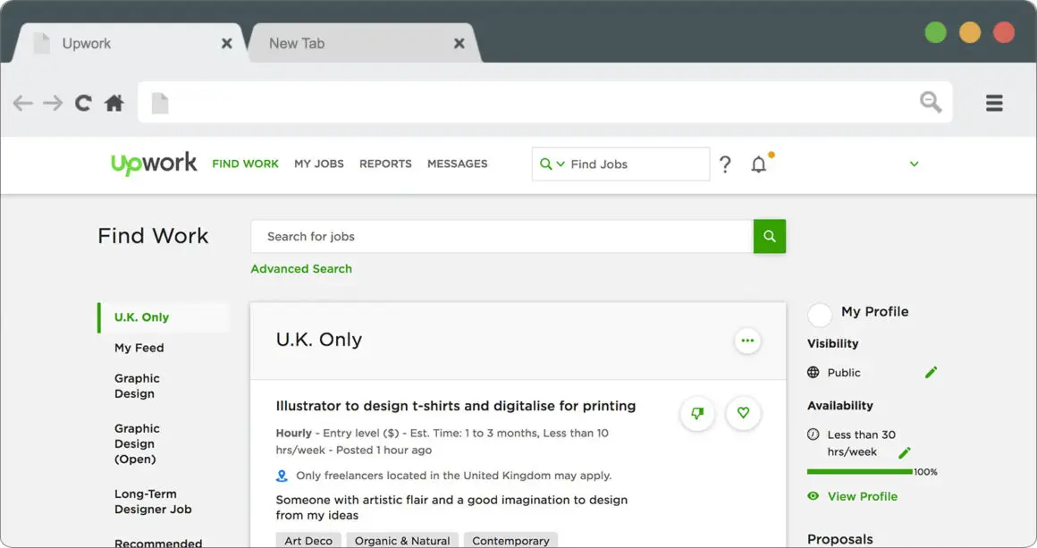 Website Preview: Upwork Job Listings