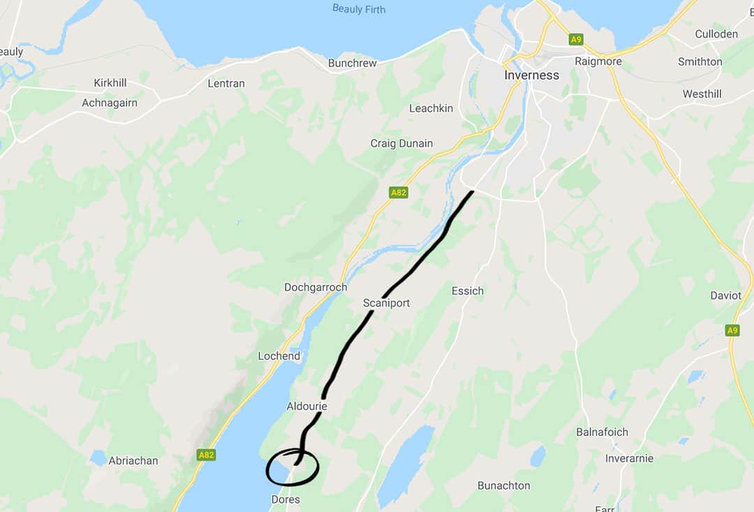 Map of the Route from Inverness to Loch Ness