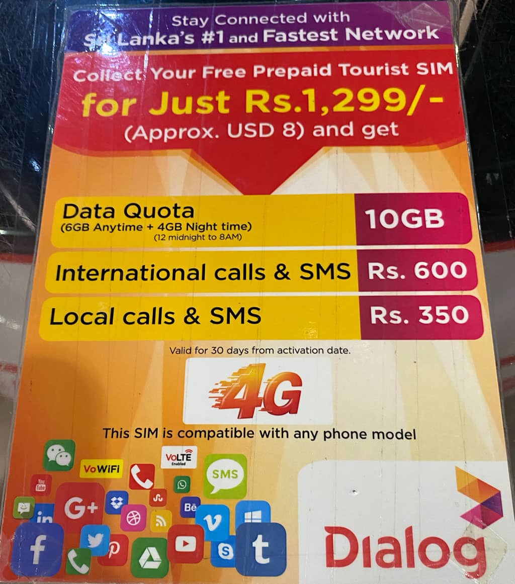 Sri Lanka as a Digital Nomad: Dialog's 4G Data Price List