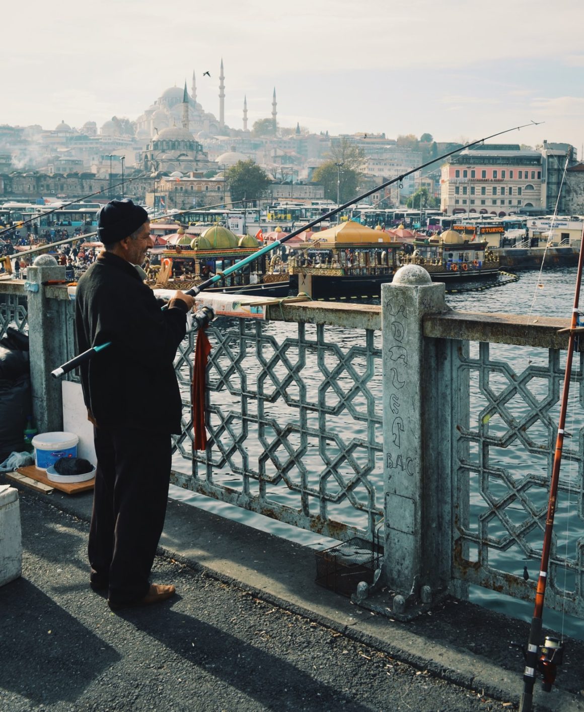 Istanbul for Digital Nomads Guide: Man fishing on the Bosphorus