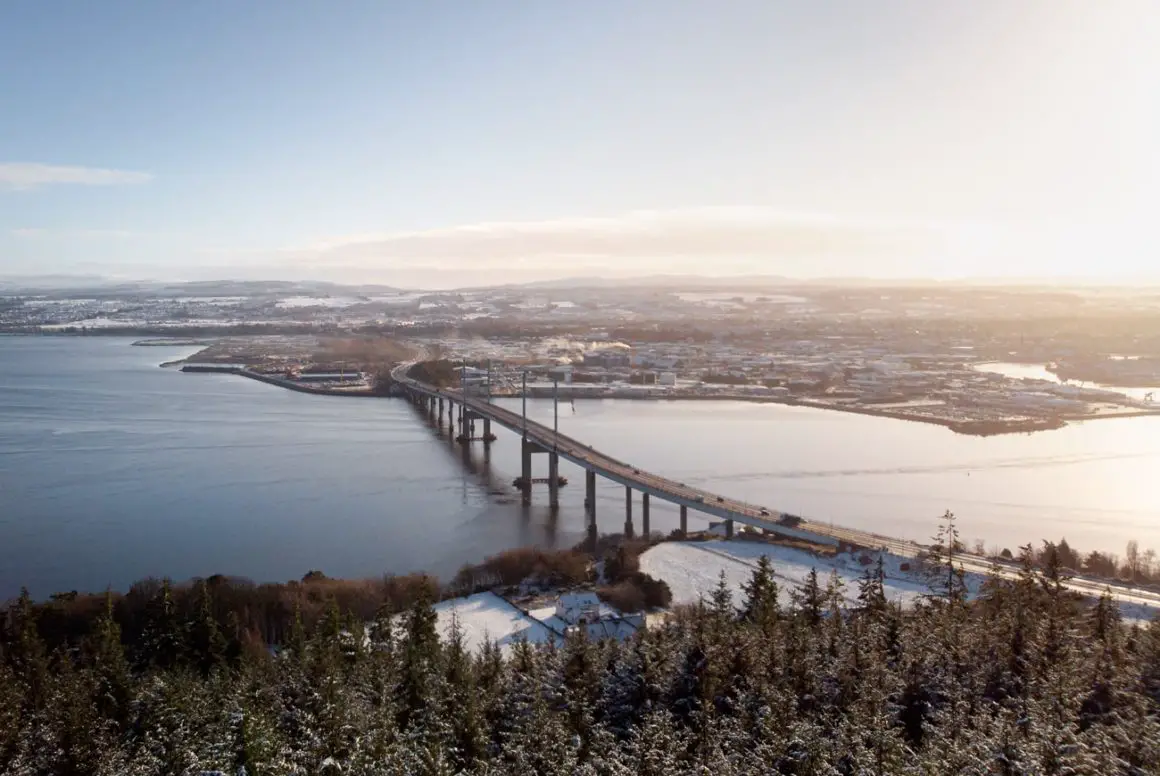 NC500 Road Trip: Drone shot of the Kessock Bridge in Inverness