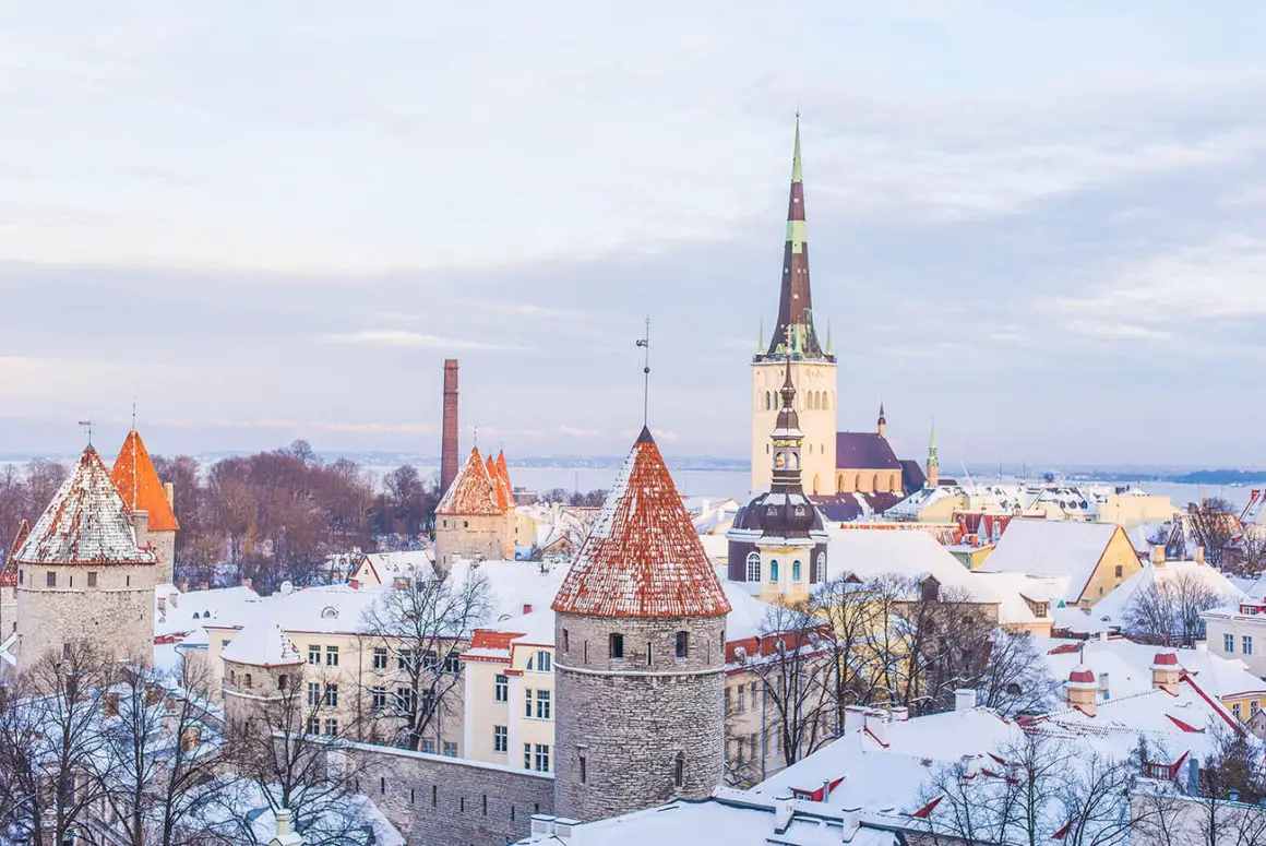 Skyline of Tallinn in Estonia with Snow in Winter
