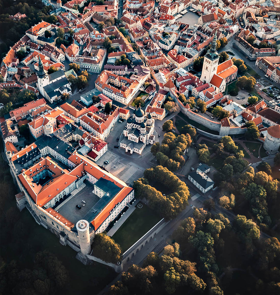 Drone shot of the Old Town (Tallinn, Estonia)