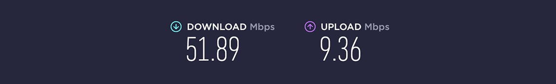 Internet Speeds with Download (51.89 Mbps) and Upload (9.36 Mbps)