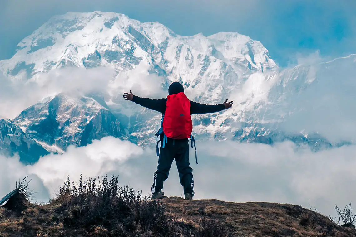 Hiker on Annapurna Circuit Trek in Nepal