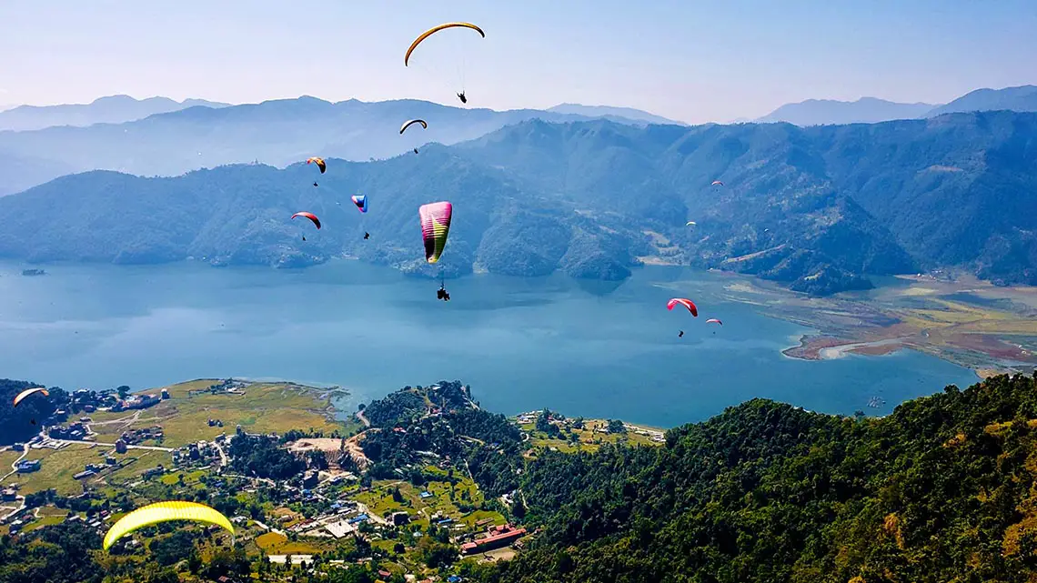 Paragliding over Pokhara in Nepal